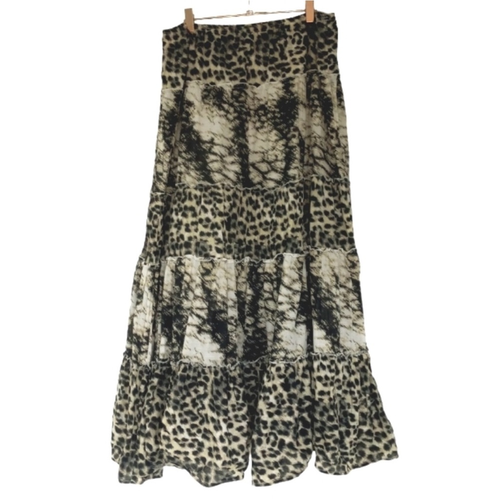 STYLE & CO. Boho Gypsy Leopard & Snake Print Tiered Maxi Skirt L Half Lined